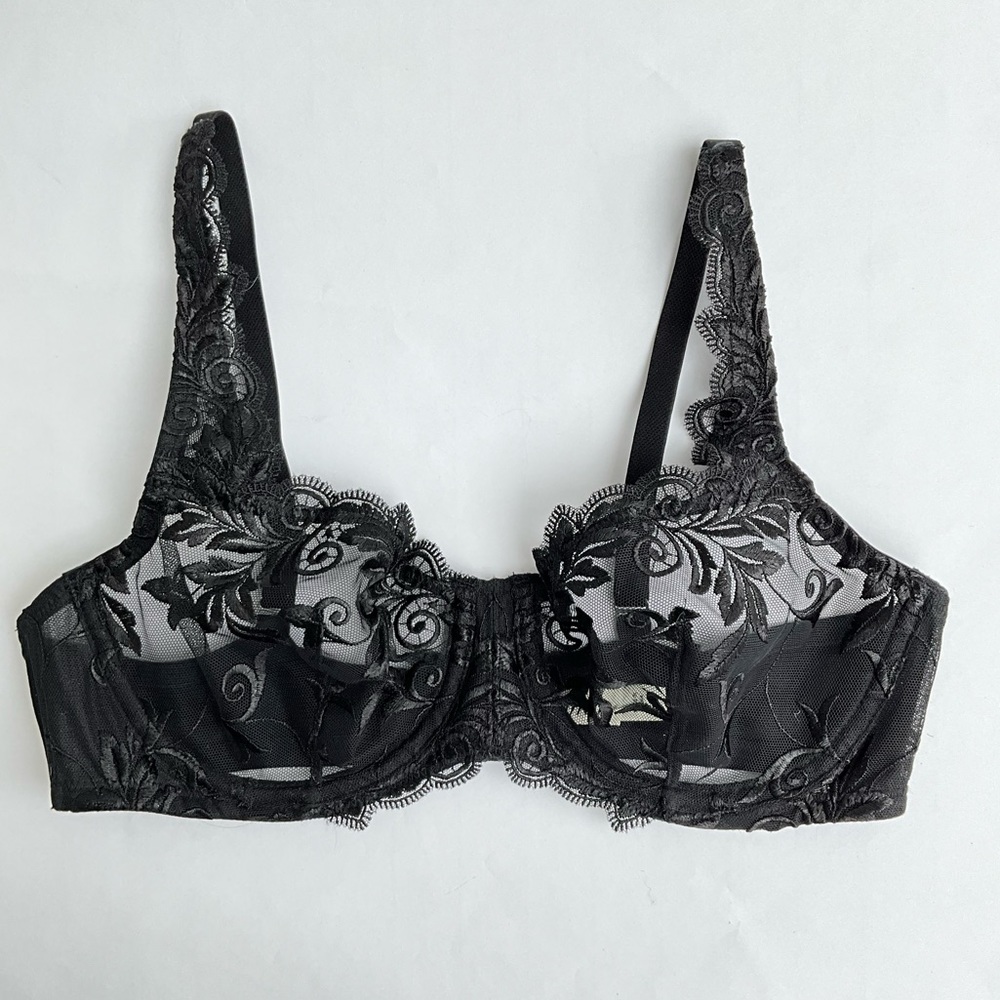 SOMA Black Lacy Sexy Sheer Mesh Balconette Underwire Bra Size 34C Lingerie